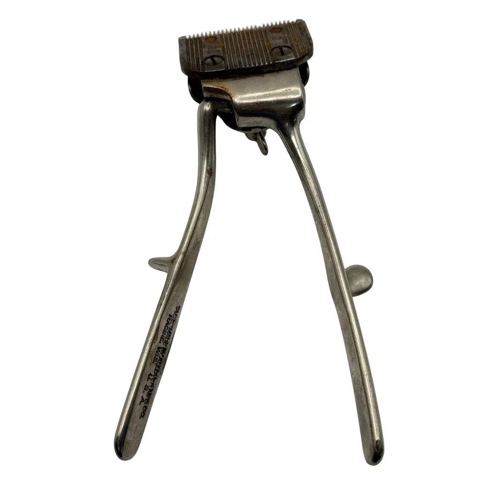 Vintage Ace Allover Mfg Co Manual Hair Clippers Hand Crank Silver Metal USA Made